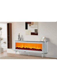 Resim Bera Marmo - Gümüş Şömineli Gamze Tv Sehpası Beyaz - Gümüş 