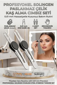 Resim Transformacion Profesyonel Kaş Cımbızı 2'li Set Çelik Düz Uçlu Tüy Alma Cımbızı Solingen Professional 718965 