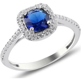 Resim Gümüş Rodyumlu Safir Taşlı Kare Yüzük 