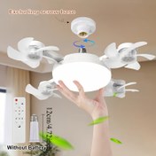 Resim LED Akıllı Dört Başlıklı Tavan Vantilatörü Işığı, Üç Aydınlatma Parlaklığı ve Çoklu Rüzgar Hızları Ayarlanabilir, Katlanabilir Kolay Depolama ve Kurulum için, Yatak Odası, Mutfak ve Oturma Odası Banyosu İçin Uygun 