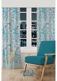 Resim Kış Dalları Desenli Süet Oturma Odası Salon Fon Perde Baskılı Ekstrafor Büzgü 2 Kanat Prd-1024 Çok Renkli 