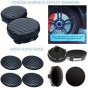 Resim Xuweiwei 8pcs Carbon Fiber Universal 60mm Jant Kapakları 3d Karbon Desenli Dayanıklı Otomotiv Aksesuarları 
