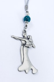 Resim biuti Turkuaz Doğal Taşlı Metal Dans Eden Çift Araba Dikiz Ayna Süsü, Yeni Araba Hediyesi 