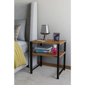 Resim Modern Komodin Metal Ayaklı Raflı Başucu Komodin Yatak Odası Dekoratif Yan Sehpa 