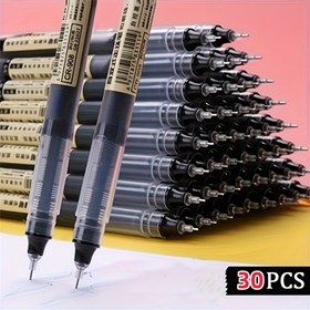 Resim 30'lu Paket Siyah Hızlı Kuruyan Jel Kalem / 10 Siyah + 10 Mavi + 10 Kırmızı Set, Düz Sıvı Jel Kalem İmza Kalemi Öğrenci Dolma Kalem Kırtasiye İğne Uç - 0.5mm Nib 