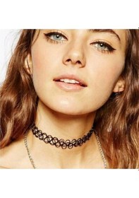 Resim kolye Tattoo Choker Elastik Kolye ( 3 Adet ) Siyah 