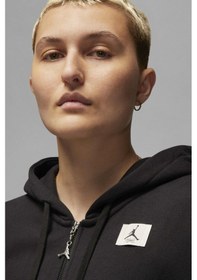 Resim Nike Jordan Flight Full Zip Oversize Hoodie Kadın Oversize Kapüşonlu Sweatshirt Siyah Siyah 
