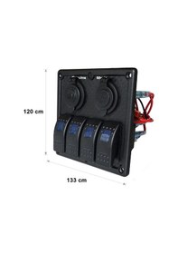 Resim Karavan Otomobil Tekne Çift Usb Araç Şarj Söketi Çakmaklık 4 Adet Aç Kapat Anahtarlı 12-24v 