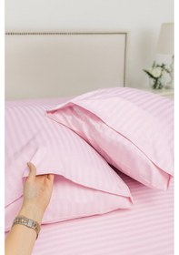 Resim Çizgili Saten 2'li Yastık Kılıfı Pembe 