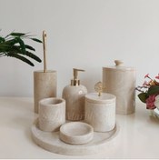 Resim Sümeyra Marble Art Crema Golden - Doğal Bej Mermer Banyo Seti 7li 