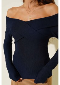 Resim Kazax Madonna Çapraz Yaka Bluz Lacivert T4331 Lacivert 