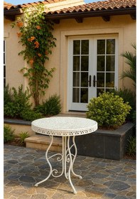 Resim Ferforje Katlanır Masa Balkon Masası, Bahçe Masası Çap 60cm Beyaz Beyaz 