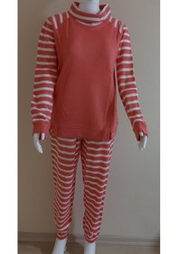 Resim Kolları Çizgili Turuncu Pijama Takımı Dowry 