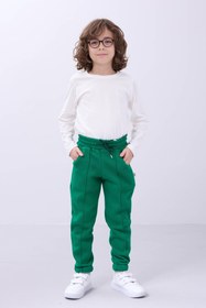 Resim Lastikli İçi Polarlı Cepli Rahat Unisex Çocuk Eşofman Altı - Yeşil / 10-11 Yaş 