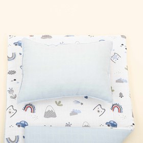 Resim Alt Açma Matı ve Yastık - Çift Taraflı - Mavi Muslin - Mavi Kedi 