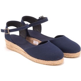 Resim Star Tombis Gerçek Elişi Topuğu Açık Bilekten Bantlı 3cm Dolgu Topuk Keten Hasır Espadril Handmade Lacivert 