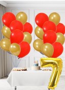 Resim 7 Yaş Sarı Kırmızı Taraftar Temalı Doğum Günü Seti Altın Kırmızı Balonlar Altın Folyo Rakam Altın 