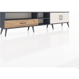Resim Arges Tv Ünitesi 3 Raflı Tek Çekmeceli 2 Kapaklı 220x30x51 Antrasit-aytaşı/çam Aytası/atlas Çam - Antrasıt 