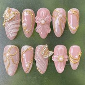 Resim 10 Parça Premium Yazlık El Yapımı Giyilebilir Pembe Sevimli Tatlı 3D Kelebek Çiçek Saf Tırnak Sanatı Sticker Seti 