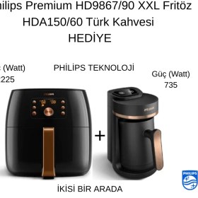 Resim Philips Premium Fırınlama. Izgara. Kızartma. Isıtma. HD9867/90 Airfryer Xxl Fritöz + HDA150/60 Türk Kahvesi HD9867/90 