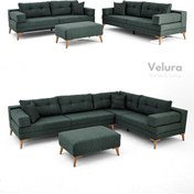 Resim Velura Home & Living Zeri Modüler Yataklı Koltuk Takımı & 2 Adet Üçlü Kanepe & Puflu Köşe Takımı (3+3) - Koyu Yeşil - 125 