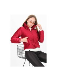 Resim Dip Moda Kadın Yüksek Yaka Cepli Kışlık Kadife Mont Dpnb7154 Bordo 