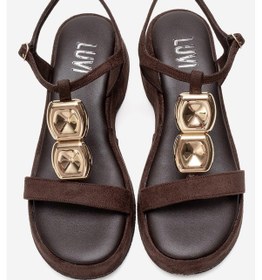 Resim Luvishoes Matt Kahverengi Süet Tokalı Dolgu Tabanlı Kadın Sandalet Kahverengi 