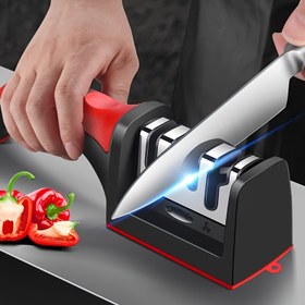 Resim 4 Aşamalı Profesyonel Mutfak Bıçak Bileme Aleti - Tungsten Elmas & Seramik Bileme Taşı, Kaymaz Sap, Kırmızı/Siyah 