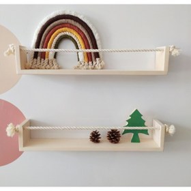 Resim Genel Markalar Klasik Ahşap Halatlı Kitaplık Raf Montessori Kitaplık 60 cm-1 Adet 60 cm Ahşap 10 cm Çok Renkli Ahş 