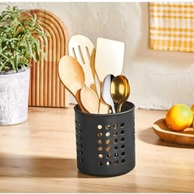 Resim Plastik Silindir Dik Kaşıklık & Tezgah Üstü Düzenleyici & Servis Standı Siyah 