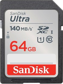 Resim Sandisk 64 Gb Ultra Sdxc Bellek Kartı, 140 Mb/s'ye Kadar, A1 Uygu 