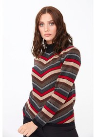 Resim Kadın Çizgili Yarım Balıkçı Kazak Siyah Siyah 