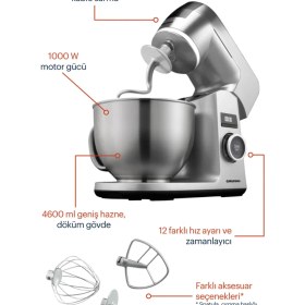 Resim Grundig Mutfak Şefi 1000W 4,9 Lt Eksenel Karıştırma Zaman Ayarlı Paslanmaz Çelik KMP8650S 