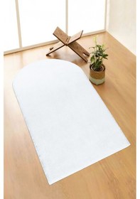 Resim Vl Yıkanabilir Peluş Seccade Overloklu Namazlık Bej Beyaz 