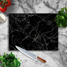 Resim Miabella Home Siyah Mermer Görünümlü Antibakteriyel Cam Kesme Tahtası | Kesme Tahtası | Cam Kesme Tablası 
