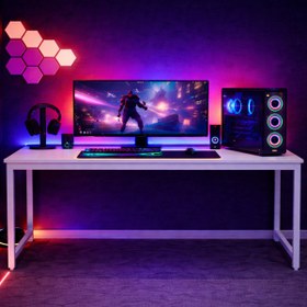 Resim Flinder Beyaz Oyuncu Masası 160x60, Bilgisayar Masası, Gamer Masası, Gaming Masa, Metal Ayaklı 