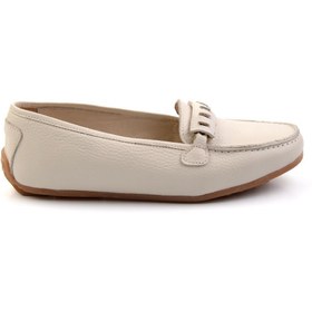 Resim Bambi Krem Hakiki Deri Kadın Loafer Ayakkabı K01087230403 