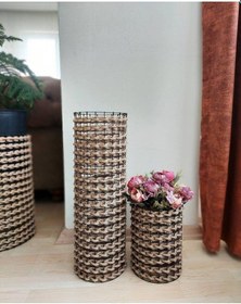 Resim Egindra Trendev Metal Tel Hasır Örgülü Tasarım Vazo 40 Ve 20 Cm 2Li Set 