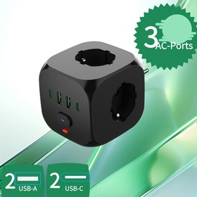 Resim Zeki aşırı gerilim önleyici priz | 3 AC girişi, (2 USB-A) + (2 USB-C) ile altı devre koruması | Dikey yer tasarrufu tasarımı, ev, mutfak, seyahat, otel, ofis ve kruvaziyer tatili için uygun 