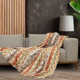Resim LATUDA CONCEPT SoftMicro Boho Etnik Desenli Mikrofiber Koltuk Örtüsü ve Şalı, Kaymaz 180x220 cm 