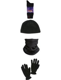 Resim Lüx Siyah Termal Içlik Takımı Asker Seti Polar Bere Boyunluk Eldiven Termal Çorap Seti Siyah 