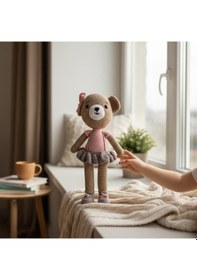 Resim Oyun Ve Uyku Arkadaşı Amigurumi Oyuncak Ayı Kahverengi - Pembe 