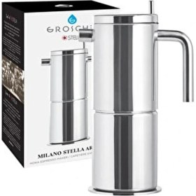 Resim Grosche Milano Stella Çelik Moka Pot Paslanmaz Çelik 8 Cup Nostaljik Tasarım 