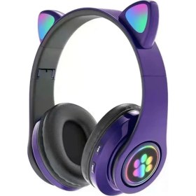 Resim Mi7a Kedi Kulak Rgb LED Işıklı Kablosuz Bluetooth Kulaklık Mikronlu Hafıza Kartı Girişli Kedi Kulaklık 