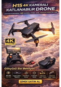 Resim H15 4k Kameralı Katlanabilir Drone Uzaktan Kumandalı Hd Kamera Stabil Uçuş Headless Mode 