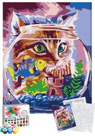 Resim Sayılarla Boyama Seti 40 x 50 CM Tuval Şasesine Gerili Kedilerin Dünyası 