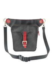 Resim twingold Kişiye Özel %100 Deri Unisex All in One Bel ve Bacak Çantası - Kırmızı/Antrasit 