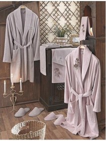 Resim Dantela Anetta 3D Bamboo Bornoz Seti Pudra Taş (541550521) Pudra - Taş Rengi 