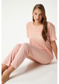 Resim Ritnice Kadın Magic Viskon Bisiklet Yaka Kısa Kol Somon Alt Üst Pijama Takımı Somon 