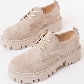 Resim 868-754 Bej Süet Bağcıklı Günlük Yüksek Tabanlı Loafer Ayakkabı Bej - Siyah 